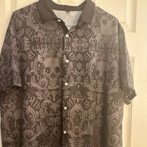 Men's Gothic Skull Lightweight Button Up Shirt 2xl